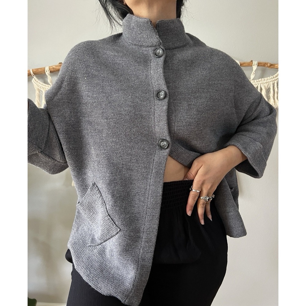 Anthropologie Cocogio Cardigan Sweater Coat Medium Grey Thick Knit Made In Italy
